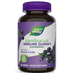 Nature’s Way Sambucus Elderberry Immune Gummies, Daily Immune Support for Kids and Adults*, with Vitamin C, Vitamin D3, Zinc, Gluten Free, Vegetarian, 60 Gummies (Packaging May Vary)