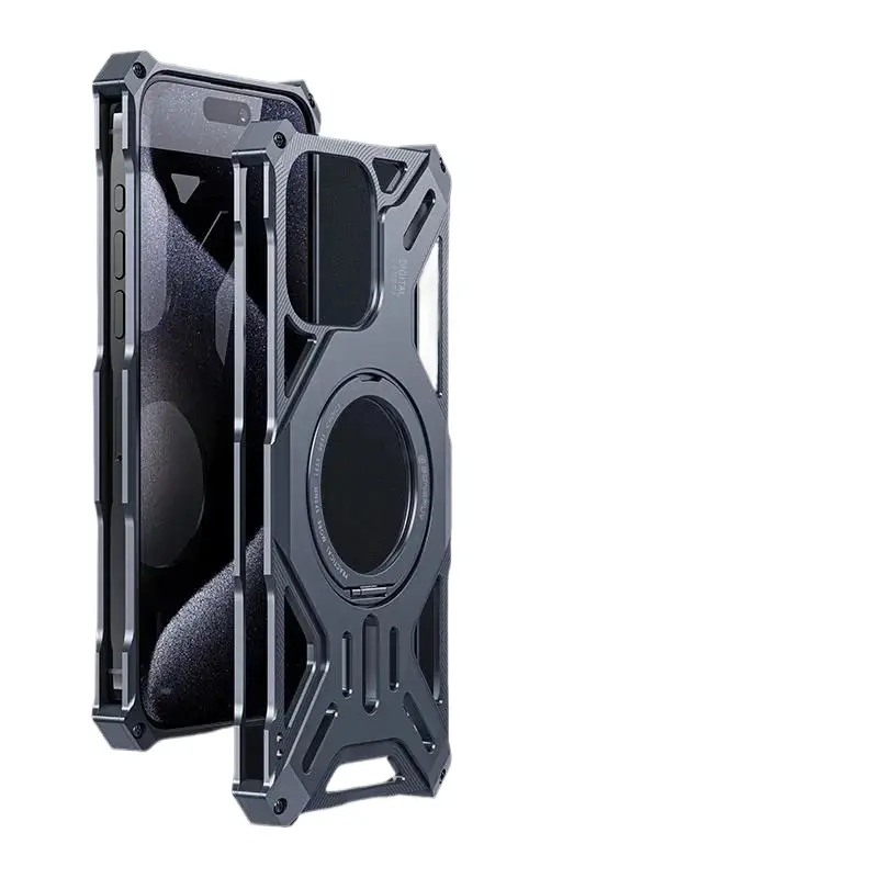 Magnetic Metal Edgeless Phone Case For Iphone 16 14 15 Pro Max 360 Rotating Stand Supports Magsafe Wireless Charging Phone Case