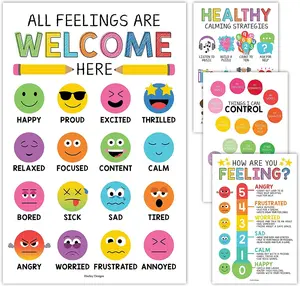 Hadley Designs Feelings Posters Set of 4 Educational Charts for Classroom & Home Decor 11x17 Inch Laminated Emotions Mood Zones of Regulation for Kids Emotional Growth - Affordable Pencil
