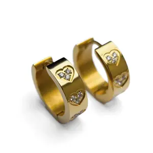 18K Gold-Plated Chunky Hoop Earrings with Heart Details and Diamond Accents for Women Elegant and Versatile Jewelry