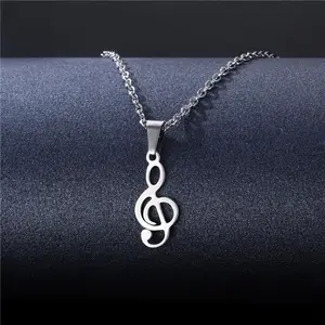304 Stainless Steel Musical Note Pendant Necklace, Minimalist Clavicle Chain for Women and Men, Suitable for Daily Wear, Holiday Gift