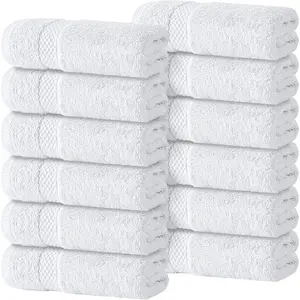 White Classic Luxury Cotton Washcloths 13x13 Inch - 650 GSM Turkish Cotton |     Hotel, Spa, Bathroom Face Towel |     12 Pack
