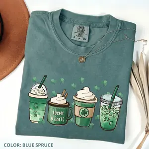 Comfort Colors Lucky Latte T-Shirt, St. Patrick’s Day Coffee Graphic Tee, Shamrock Latte Shirt, Coffee Lover Gift,    Unisex