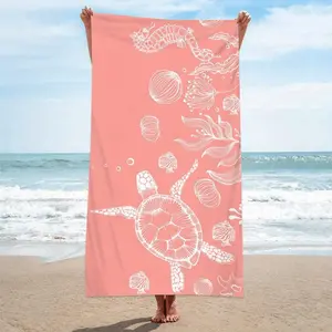 1pc Ultra-Soft Quick-Dry Beach Towel - Vibrant Pink Sea Turtle & Oceanic Print, Super Absorbent Microfiber, Hand Wash Only, Modern Cartoon Design for Beach
