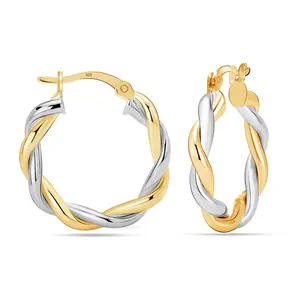 LeCalla 925 Sterling Silver Hoop Earrings for Women Teen | Two-Tone Twisted Round Click-Top Hoop Earring 20MM