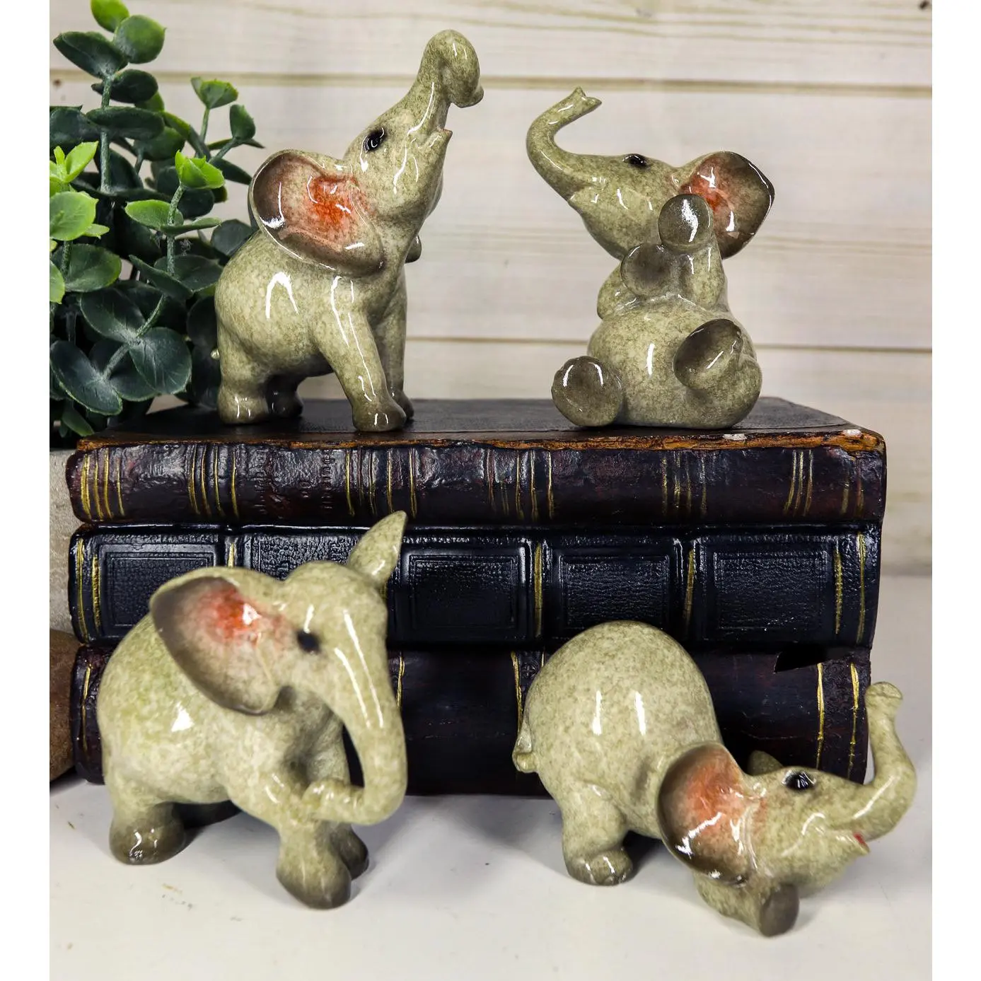 Ebros Gift Safari African Baby Calf Elephant Playing 3.25"H Decorative Figurine Set of 4