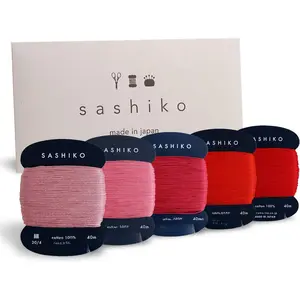 Sashiko Thread  Cotton Card Type (43.7 yd) x 5 Colors with English Manual, Sewing & Embroidery Value Set with  Package(Thin, Hanafubuki)
