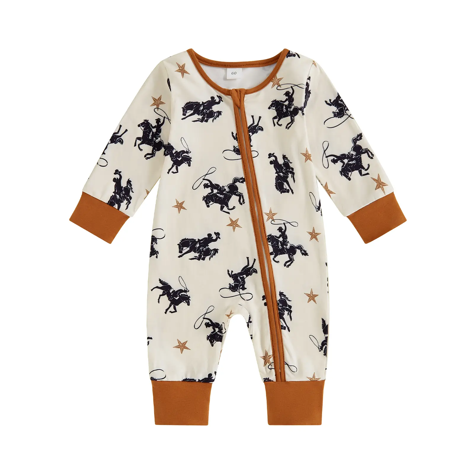 Baby Unisex Casual Long-Sleeve Cow Print Zipper Bodysuit, Romper Jumpsuit for Fall Winter Outfits