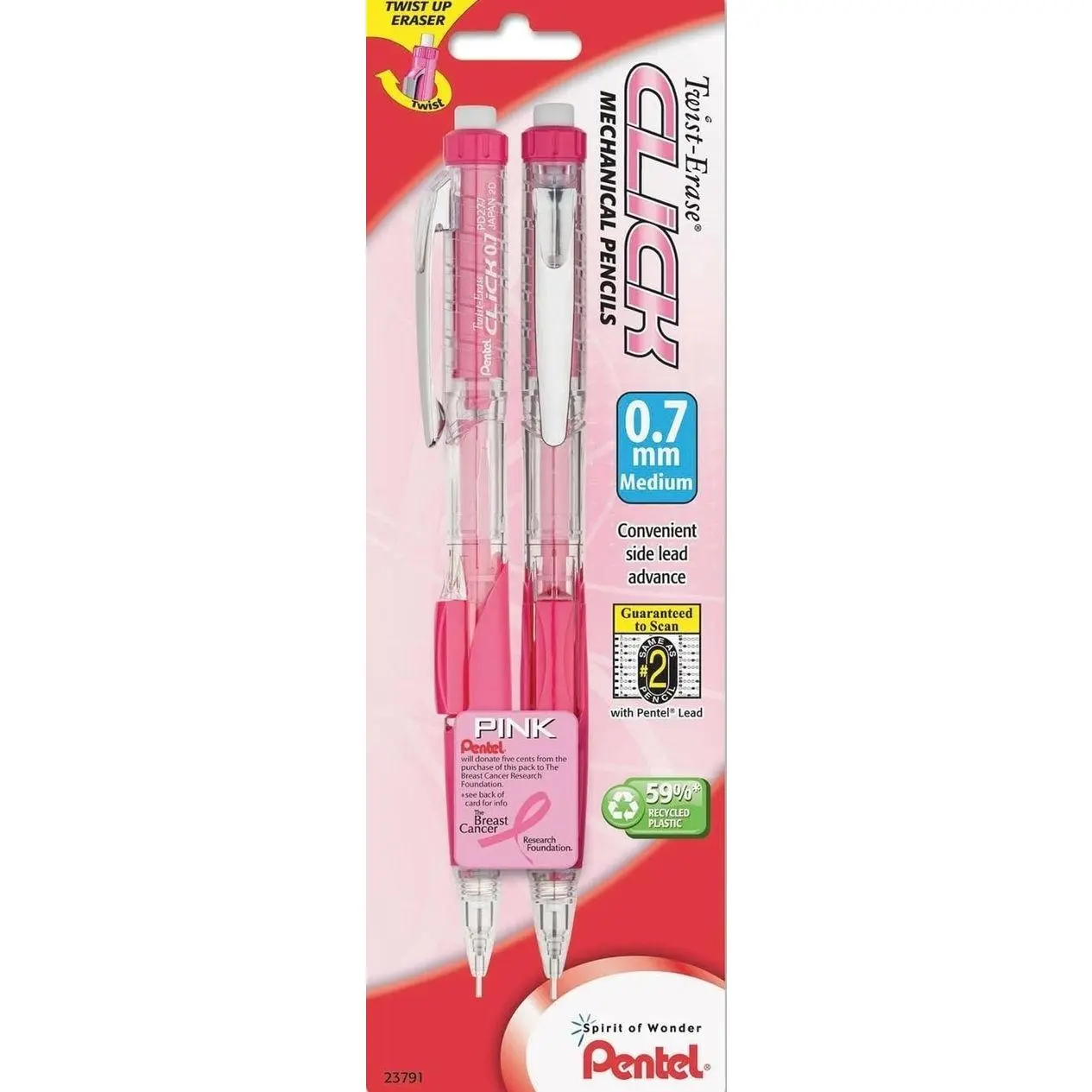 Pentel Breast Cancer Awareness Twist Erase CLICK Mechanical Pencil, (0.7mm) (PD277TBP2P-BC)