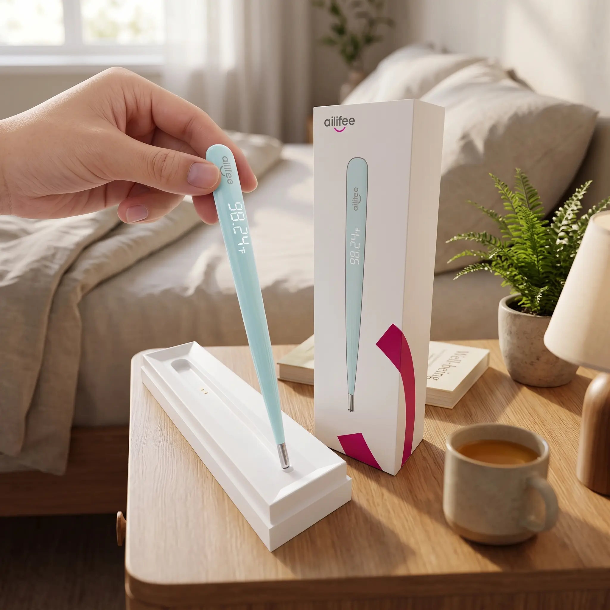 Healthcare Digital Thermometer - 15s Fast Read, Clinical ±0.2℉ Accuracy, 2-Decimal LED Display, 5g Ultra-Light Portable Design, IP65 Waterproof, Vibration Alert, Magnetic Charging Case for Adults