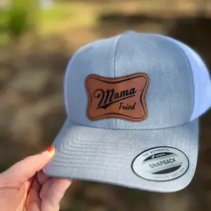 Mama tried heather and white leather patch hat
