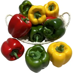 12pcs Colorful Artificial Fake Bell Peppers Decorative Vegetables Red Green Yellow 4 Pieces Each Color for Decoration