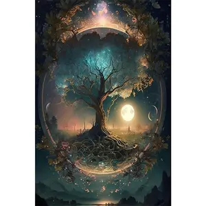 1PCS Enchanted Tree Diamond Painting Kits for Adults DIY Moonlit Forest Starry Night Craft Home Decor wi