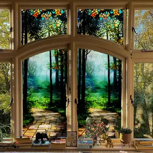 Large Vintage Watercolor Window Sticker, Elegant Static Cling Glass Decal for Living Room Hallway Entrance, Home Decoration