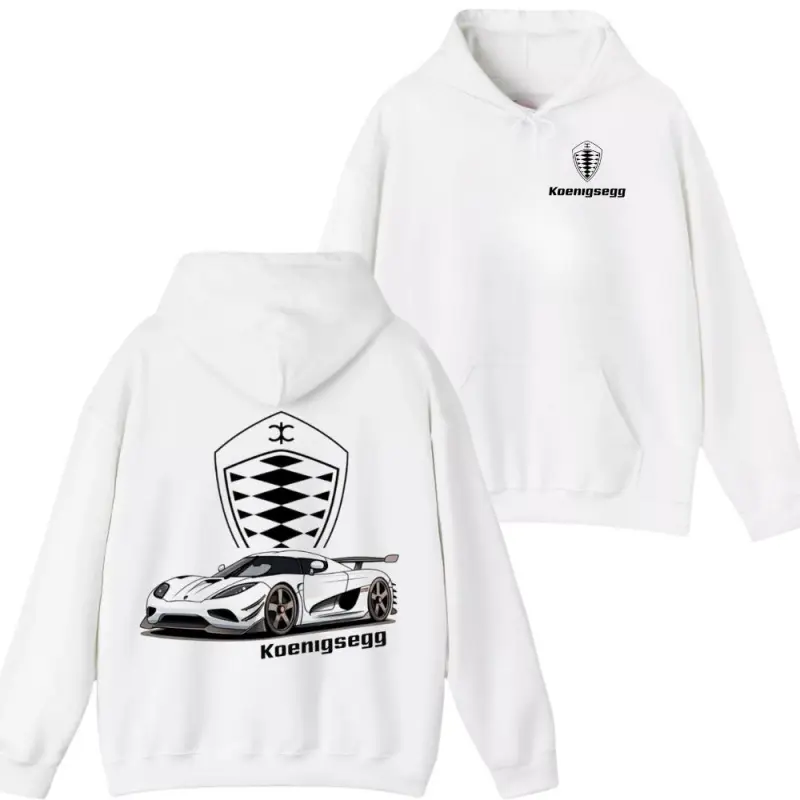🏎️✨[Graphic Hoodie]Koenigsegg Jesko Hoodie – White Pullover with Front Crest Logo & Rear Jesko Hypercar Graphic, Supercar Fan Streetwear, Automotive Enthusiast Hoodie, Casual Cozy Pullover for Men & Women, Car Lover Gift