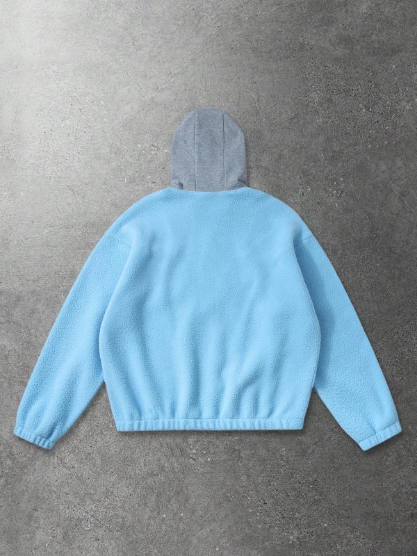 Unisex Graphic Print Hoodie Jacket With Fleece Lining, Patchwork Design, Suitable For Autumn/Winter