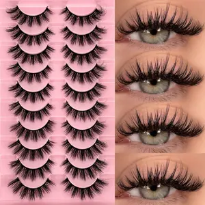 10 Pairs Of Luxurious Fluffy False Eyelashes Set - Thick, Wispy, 3D Volume, Reusable, Soft, Lightweight, Faux Mink Strip Lashes For Dramatic Eye Makeup Look