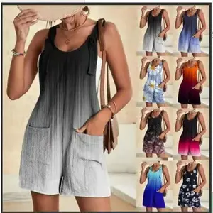 Women's Printed Summer Casual Stylish Suspender Shorts Jumpsuit Suspender Pants Women