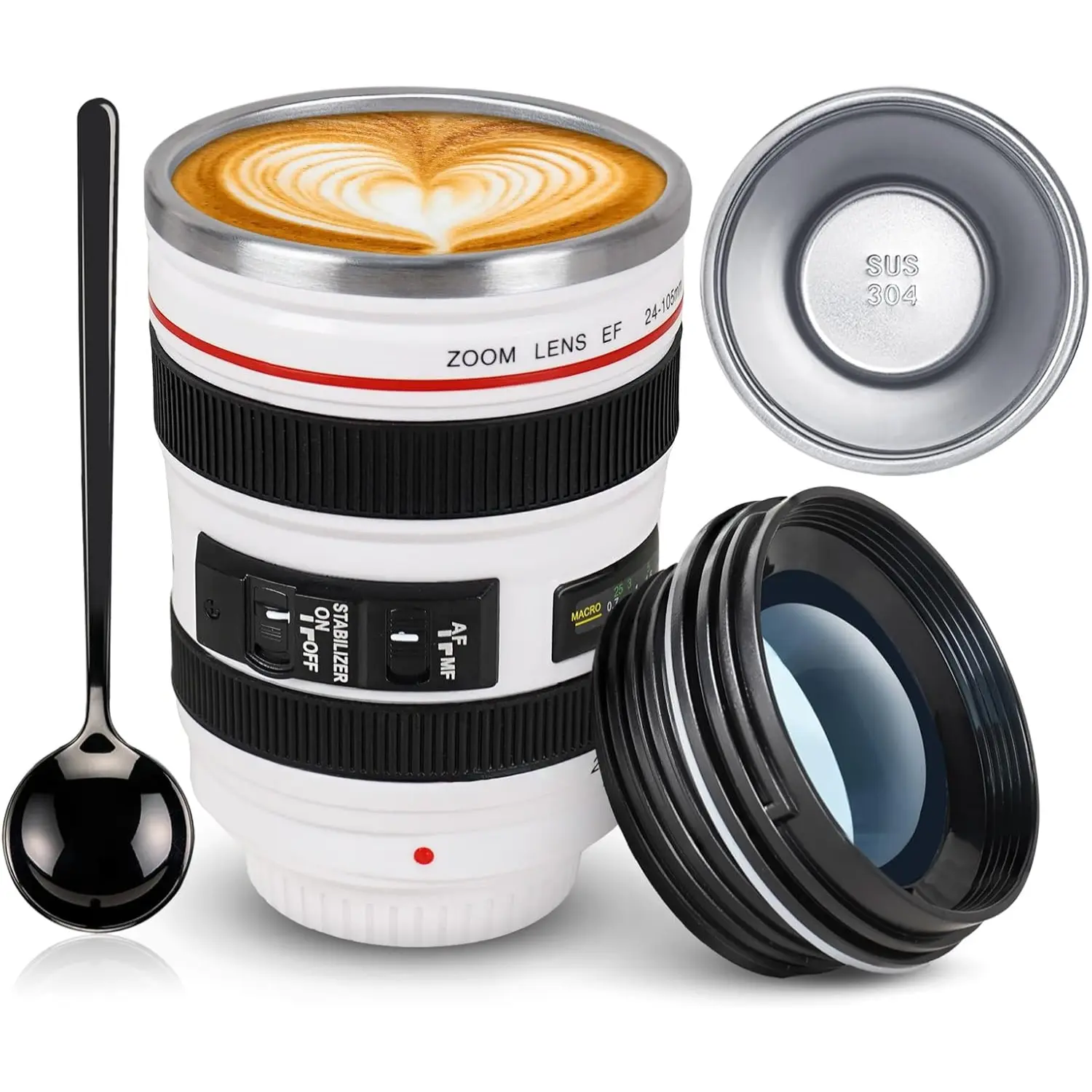 Camera Lens Mug 13.5oz Stainless Steel DSLR Coffee Mug Leakproof Travel Tumbler BPA Free Photographer Gift Novelty Cup Gift Photo Lover Gift