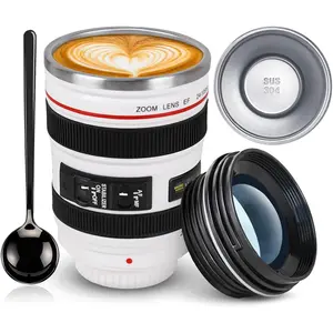 Camera Lens Mug 13.5oz Stainless Steel DSLR Coffee Mug Leakproof Travel Tumbler BPA Free Photographer Gift Novelty Cup Gift Photo Lover Gift