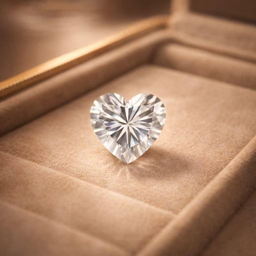 Heart-shaped natural diamond and sapphire gemstone, accompanied by a certificate