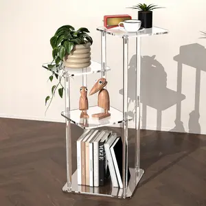 4 Layer Transparent Acrylic Side Table, Modern Home Decor, 60cm High, Easy Assembly, Space Saving Design, Multi-Functional for Living Room, Bedroom, Office, Living Room Tables