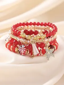 Boho Ocean Style Fashion Beaded Pendant Set, Elastic Bracelets for Women, Perfect Gift for Beach Vacation Party, All Seasons Wear, Stackable Bracelets