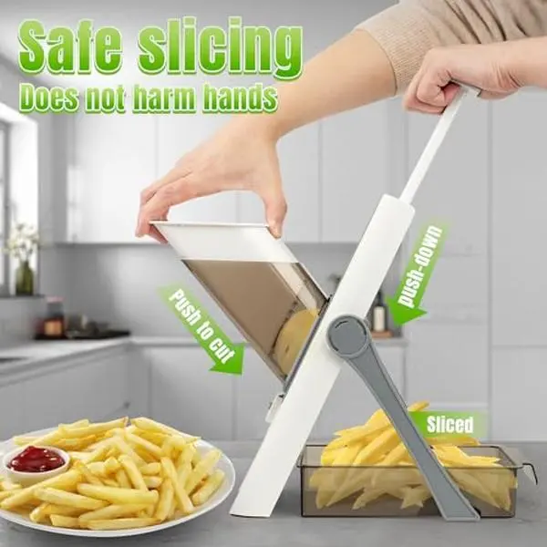 SliceMaster 5-in-1 Kitchen Mandoline: Safe and Swift Meal Prep with Multifunctional Vegetable Cutter - Includes French Fry and Julienne Dicing