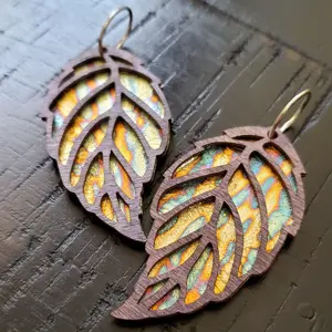 Reversible Wooden Earrings Wear Multiple Ways Leaf Skeleton