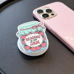 Reading Is My Jam Strawberry Jar Phone Grip, Cute Book Lover Phone Holder, Aesthetic Kawaii Strawberry Phone Stand, Reading Lover Gift, Bookish Phone Accessory