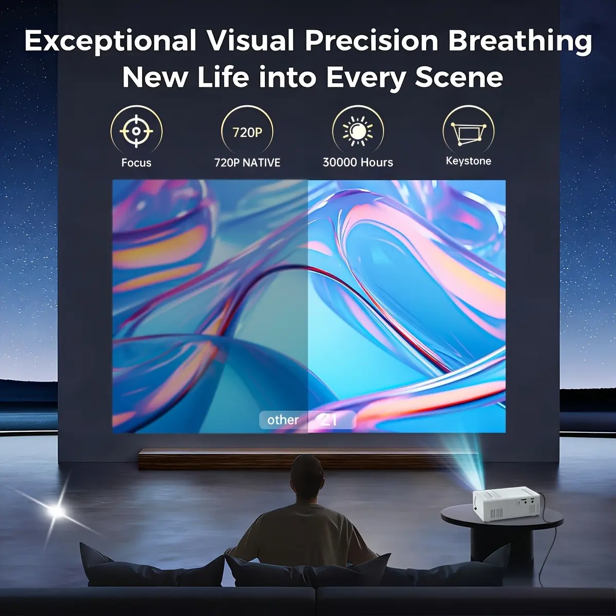 Portable Modern Projector, 1280*720 Native Resolution, 1080P Supported, USB Connection, Remote Control - Compatible with Smartphones, Tablets, Laptops, TV Sticks, Big Screen Display