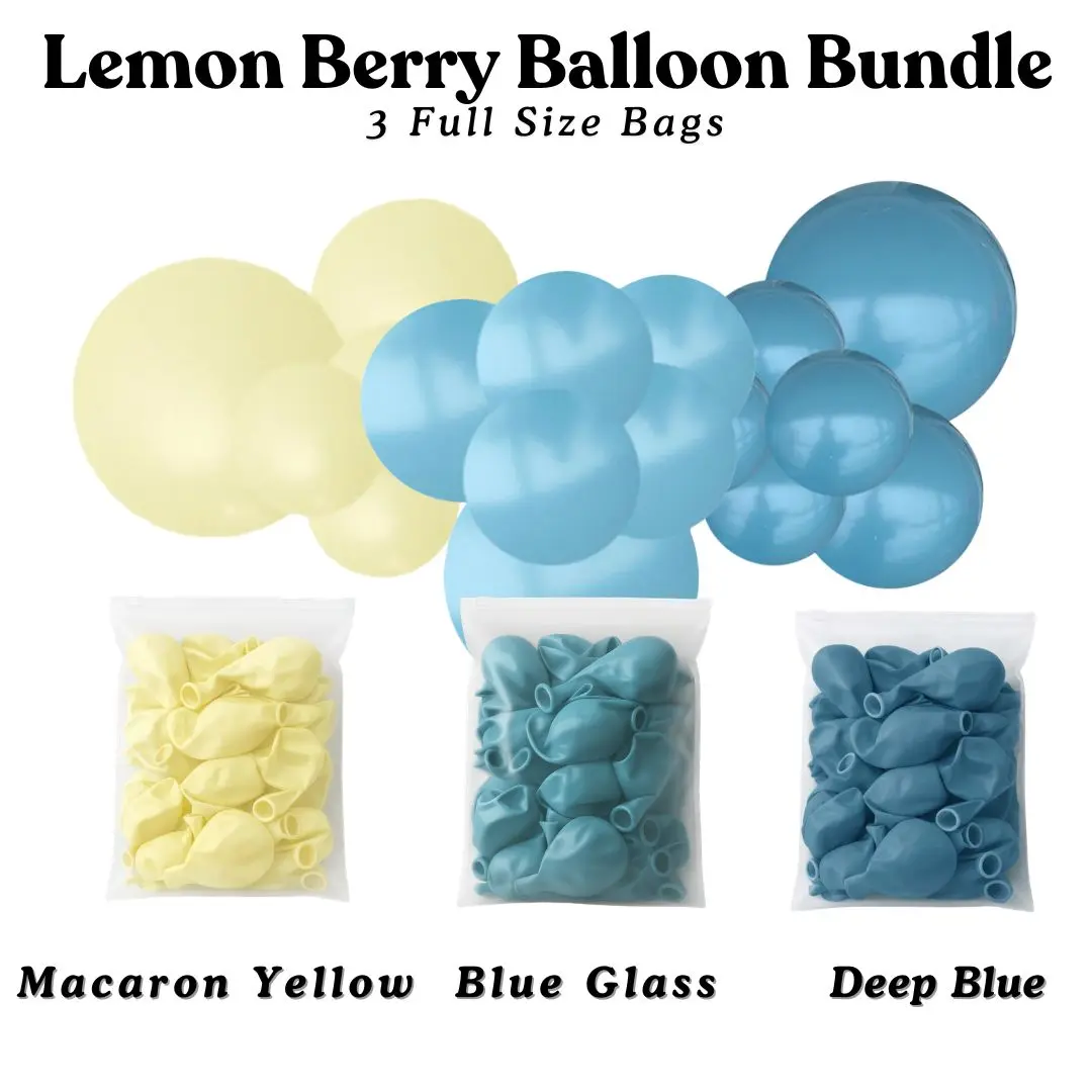 Lemon Berry Balloon Bundle - Macaron Yellow, Blue Glass, Deep Blue