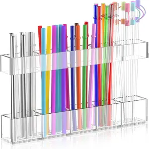 Acrylic Straw Holder Storage Box, Display Container, Space-Saving Kitchen Organizer Rack for Cabinet Doors or Countertops, Durable & Stylish Design