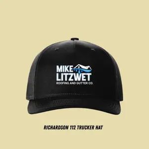 MIKE LITZWET ROOFING AND GUTTER TRUCKER HAT, Richardson 112 Fitted Snapback Hats Casual Hat, One Size, Bold Logo