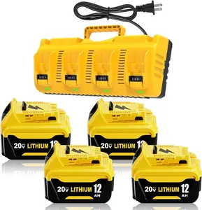 4 Packs 12000mAh High Capacity DCB206 Battery Replacement for Dewalt 20V Battery and DCB104 4-Port Charger Compatible with Dewalt 20V Battery Lithium DCB207 DCB204 DCB200 201 Series Power Tool dewatlt powertools construction durable ba terries ion