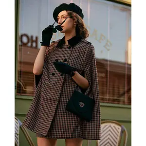 The Double-breasted Plaid Cape Coat