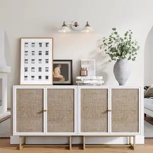 Rattan Storage Cabinet Credenza White (Set of 2)