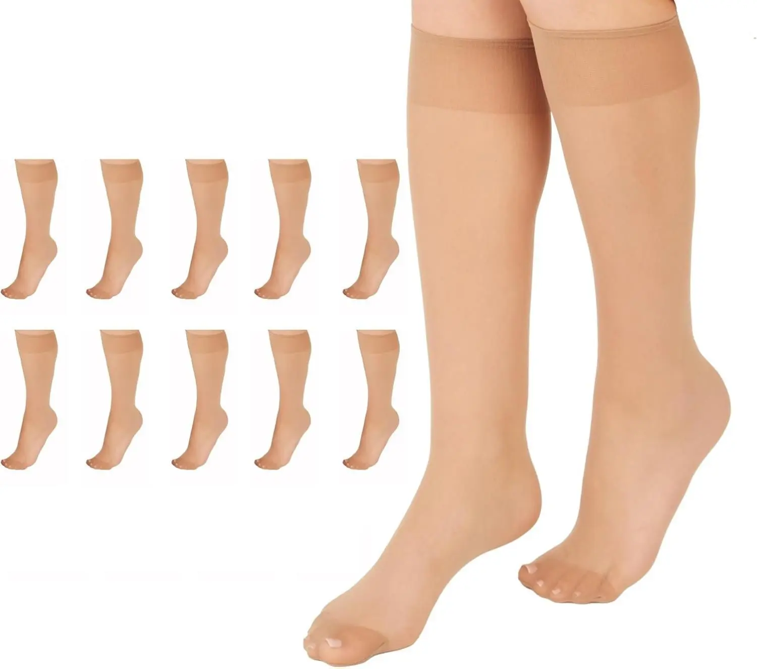 Everyday Women's Nylon Knee Highs Reinforced Toe-Multiple Packs Available