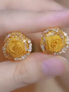 925 Silver Needle Zirconia Mesh Rose Flower Earrings, Unique Design Trendy Ear Jewelry, Elegant Lightweight Luxury Studs