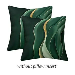 JIT 2PCS Green Leaf, Gold, Curved Lines Exquisite Pillow Covers, Holiday Decorative Pillow Cases, Suitable for Indoor and Outdoor, Living Room Bedroom Sofa Decorative Cushion Covers (Without Insert)