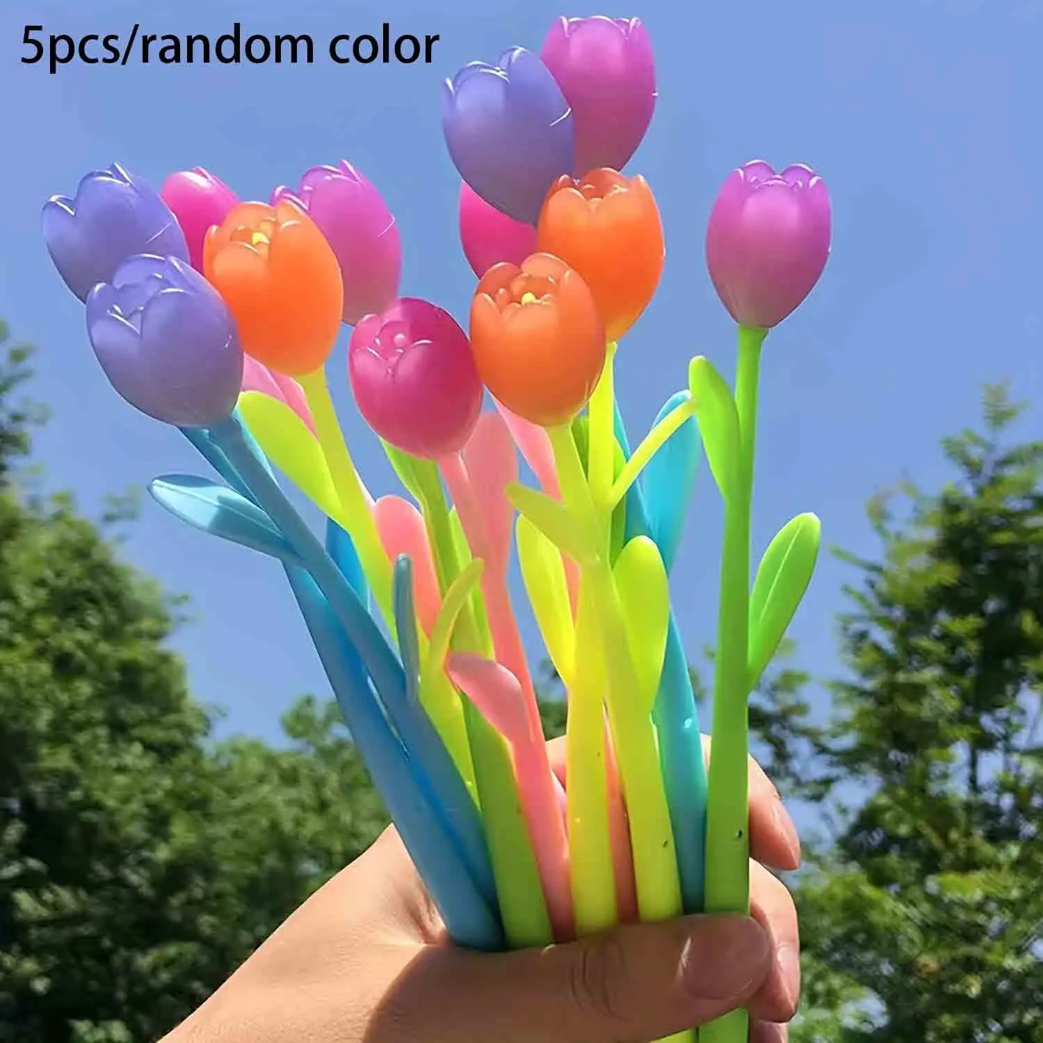 [Color Changing Pens] 5pcs Color Changing Flower Pens, Floral Design | Tulip Ballpoint Pens, Creative Gel Ink, 0.5mm, Black Ink, Back to School, School Supplies, Kawaii Aesthetic Stationery, Pen Set