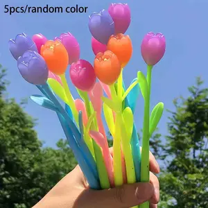 [Color Changing Pens] 5pcs Color Changing Flower Pens, Floral Design | Tulip Ballpoint Pens, Creative Gel Ink, 0.5mm, Black Ink, Back to School, School Supplies, Kawaii Aesthetic Stationery