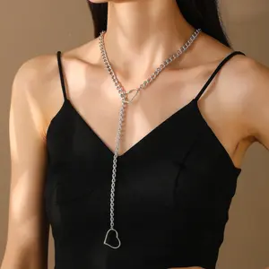 Heart Slip Chain Necklaces for Women O-Ring Adjustable Lariat,Heart Y-Necklace,Punk Style Necklace for Women Gothic Choker