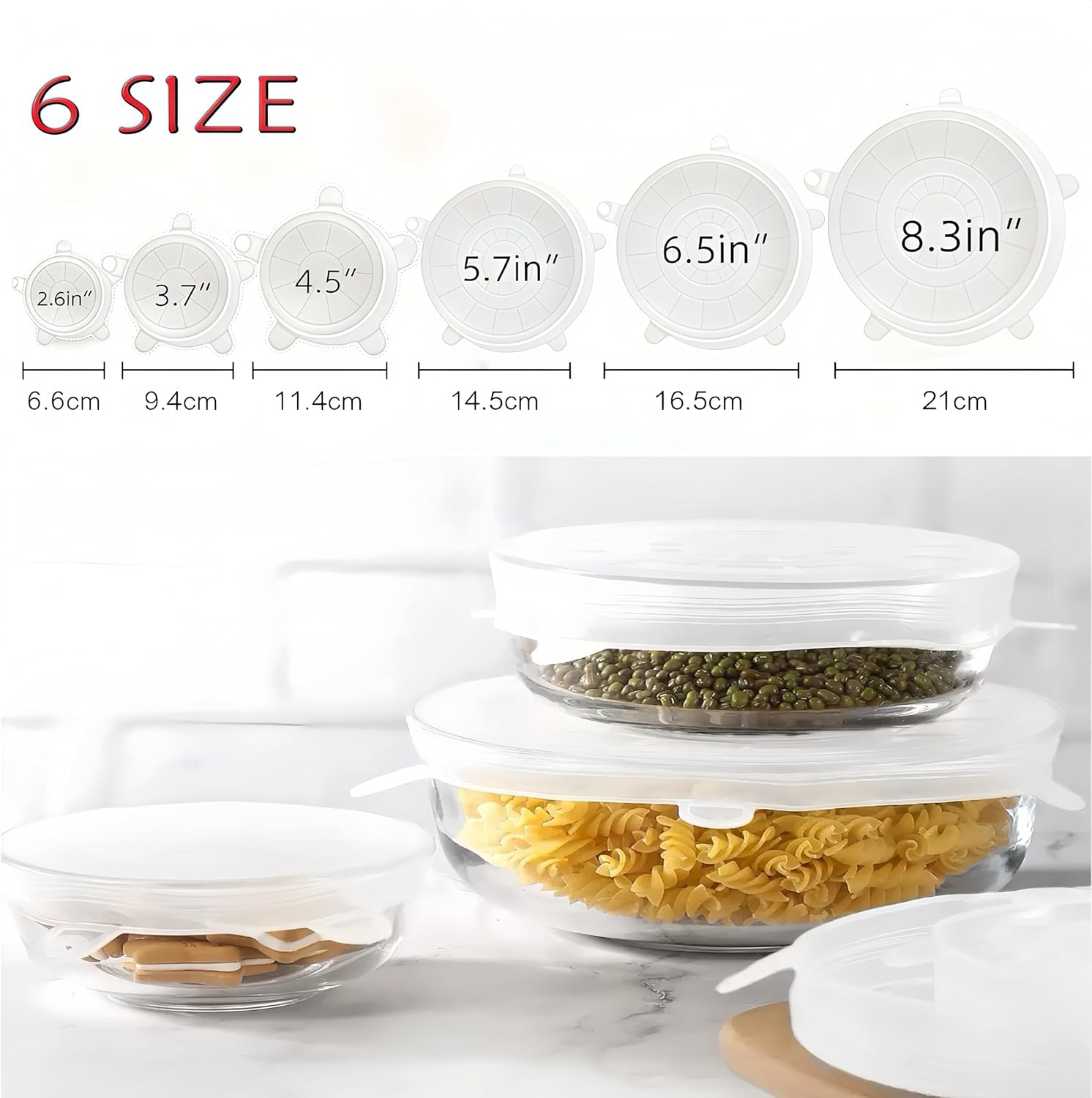 6 Sizes Silicone Stretch Lids and Seal Lids Reusable Elastic Heat-Resistant Bowl Covers for Food Storage Cups Bowls Jars Round Rectangle Container 6-Piece Set BPA-Free Leak-Proof 6 Sizes Silicone Stretch Lids and Seal Lids Reusable Elastic Heat-Resistant Bowl Covers for Food Storage Cups Bowls Jars Round Rectangle Container 6-Piece Set BPA-Free Leak-Proof