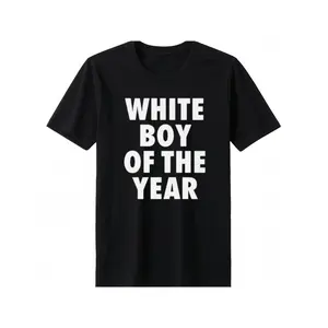 Plus sizeMen'S 'Annual White Boy' Statement Graphic Tee - Rebel Text Design Short Sleeve - Minimalist Street Style Top - Comfortable Black Crew Neck Shirt