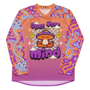 Mushroom Rave Jersey – Cosmic Disco Hockey Shirt, Psychedelic Festival Outfit, Trippy Y2K Clubwear, Long Sleeve Rave Top