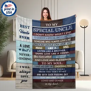 Flannel Throw Blanket Special Uncle Appreciation Quotes, 280GSM Soft Cozy Warm Comfortable Lightweight Portable, Family Gift for Uncle Brother Father Figure, Grateful Heartwarming Supportive for Recliner Couch