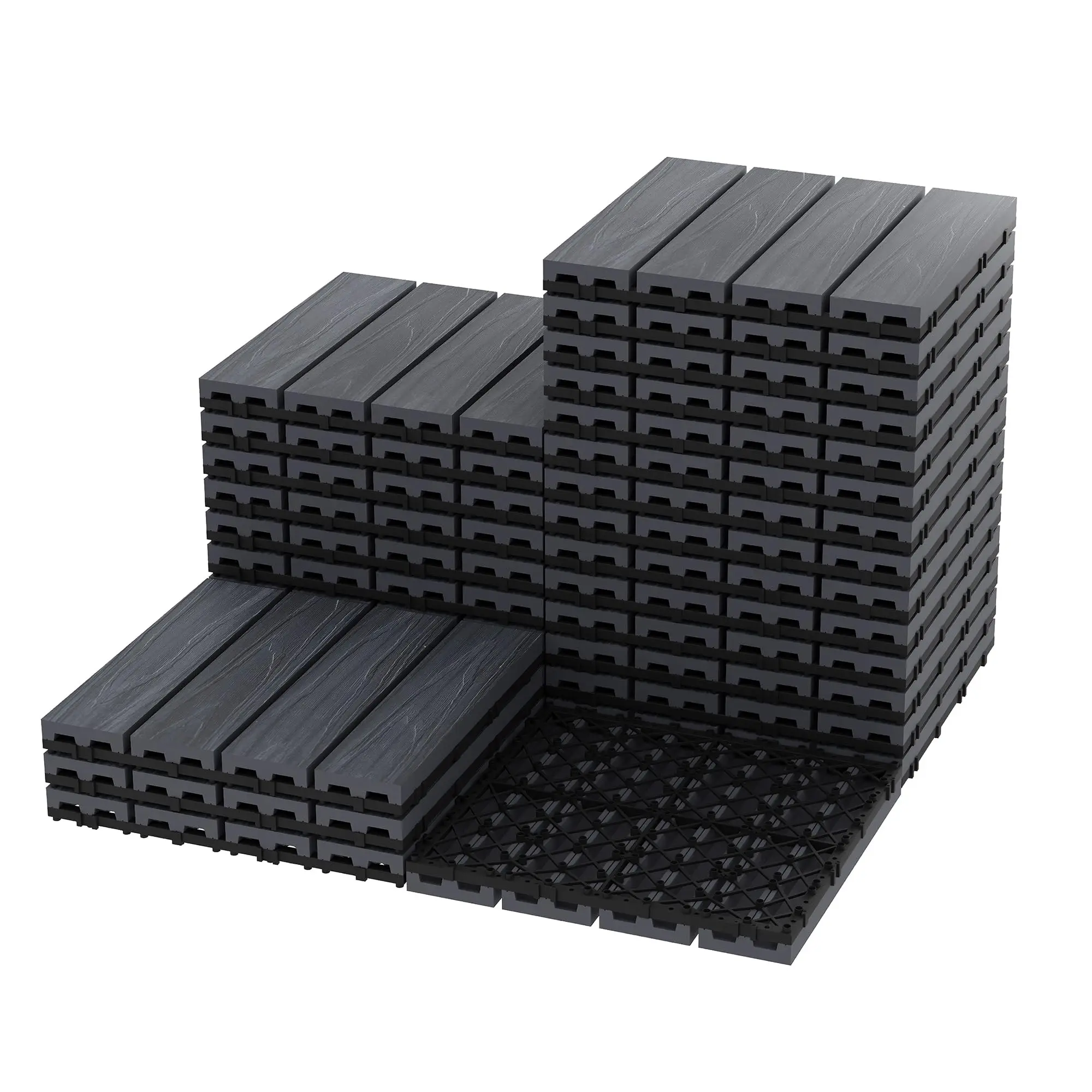 27-Pack 12x12 Interlocking Deck Tiles,Waterproof Composite Wood Outdoor Flooring,Snap-Together Easy Install,All-Weather Poolside & Garden Tiles,Gray
