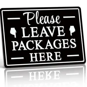 "Please Leave Packages Here" 8x12 Inch Aluminum Metal Sign - Funny Delivery Instructions Wall Decor for Front Porch, Entryway, Garage, and Home - Humorous Tin Poster with Middle Finger Design - Durable, Weatherproof, and Easy to Hang