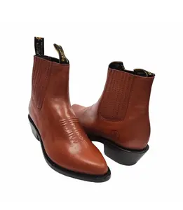 Men's Cowboy Genuine Leather Short Ankle Design Boots Botin Vaquero Tradicional Durable Non-Slip Sole Comfortable Fit Ideal for Construction Farm Work or Outdoor Tasks